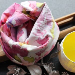 Kolorierung "Pink, Pflaume, Zitronengelb & Maigrün", 100% Baumwolle (Batist), 90 x 90 cm