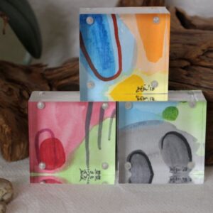 "Farbenspiele", Malerei & Acrylglas, 5 x 5 cm