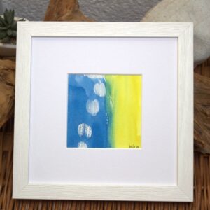 Farbenspiel in Blau, Gelb & Weiß, Aquarell auf Papier, 20 x 20 cm