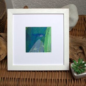 Spiel der Farbe - Grün, Weiß & Blau, Acryl auf Papier, 20 x 20 cm