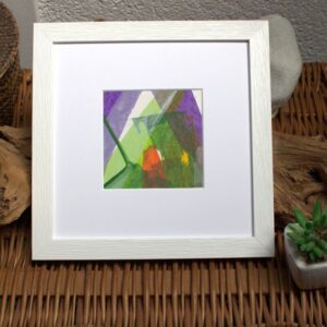 Spiel der Farbe - Lila, Orange & Grün, Acryl auf Papier, 20 x 20 cm